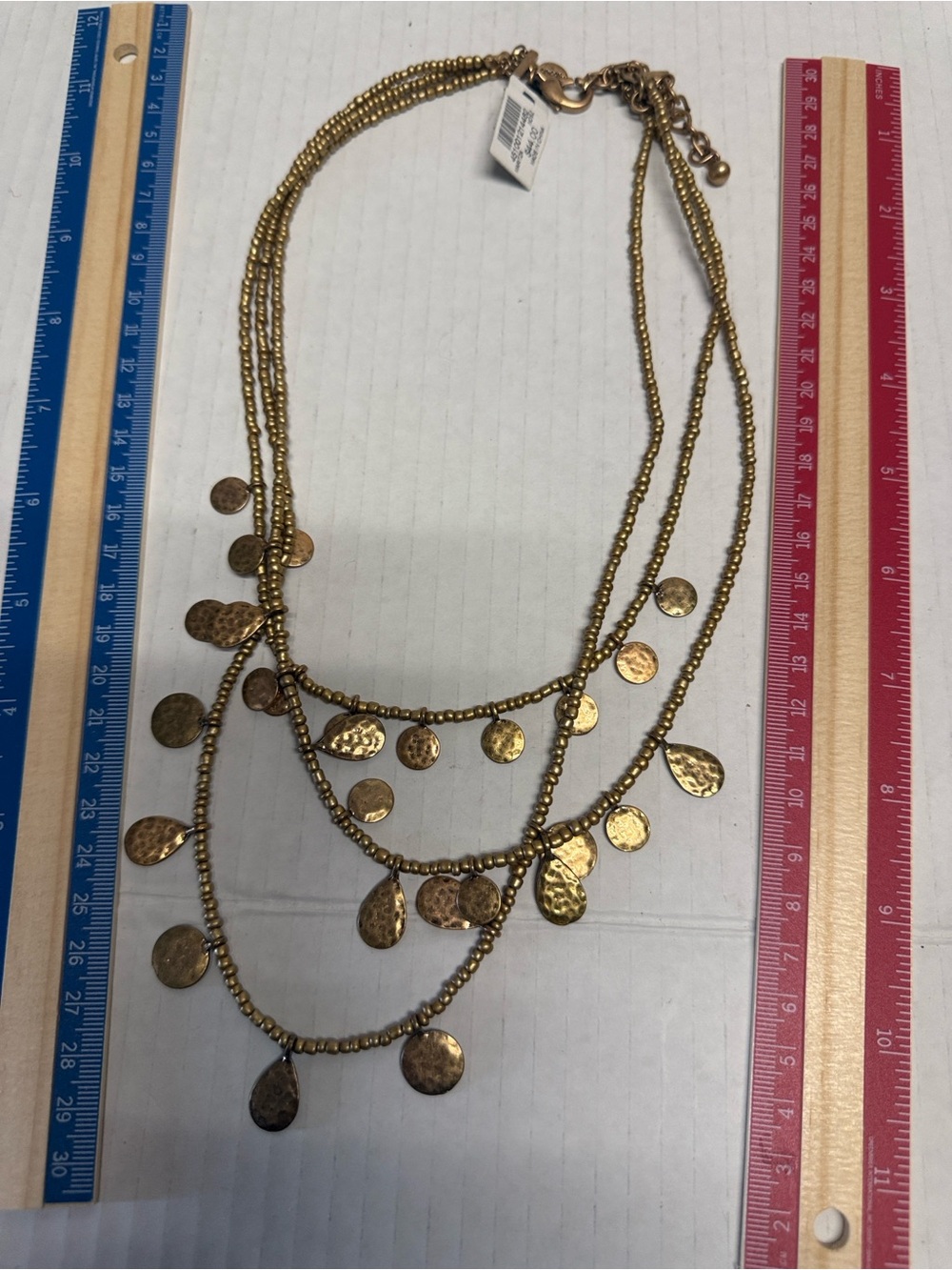 Chico's Gold-Tone Layered Bead & Hammered Coin Necklace